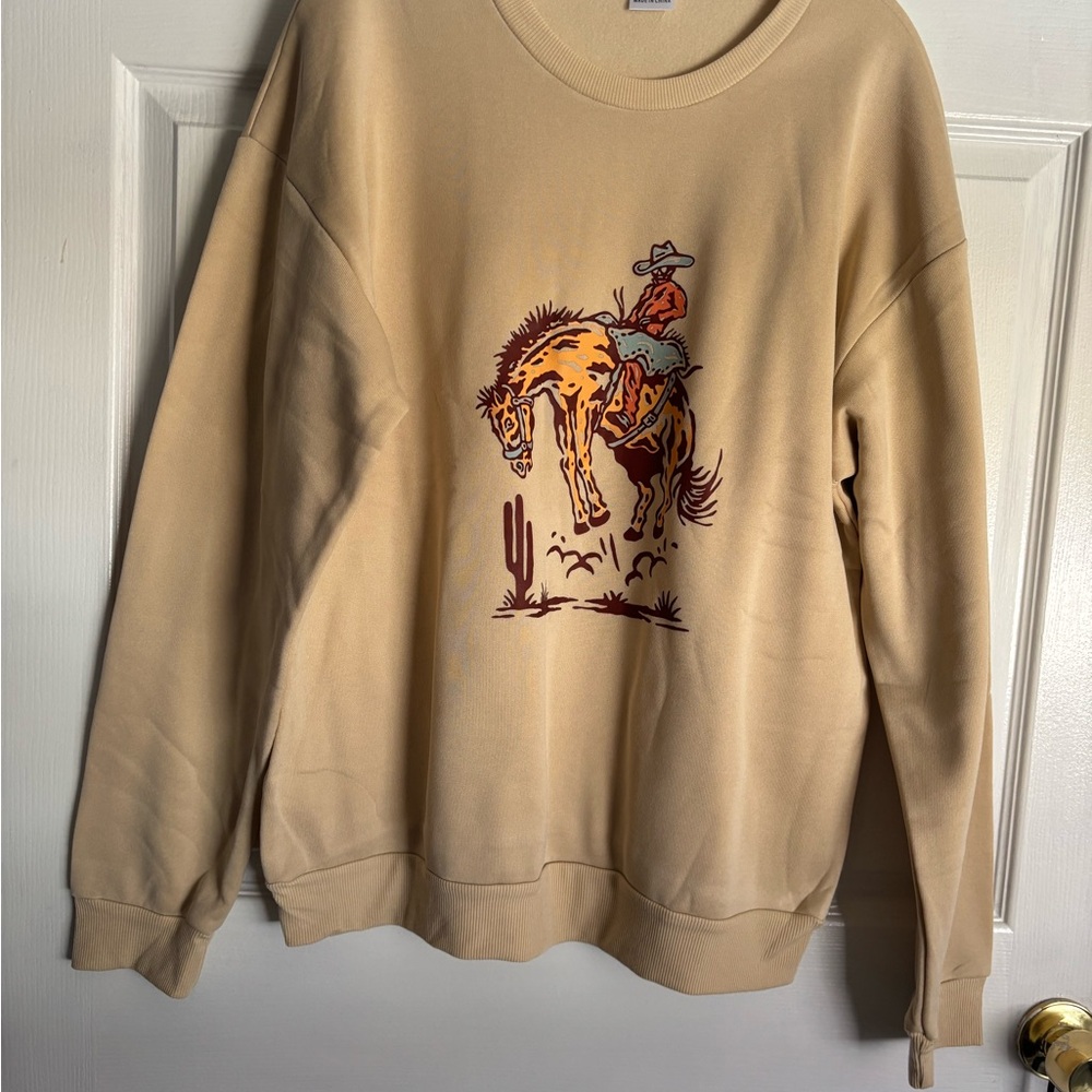 Cowboy Graphic Tan Sweater